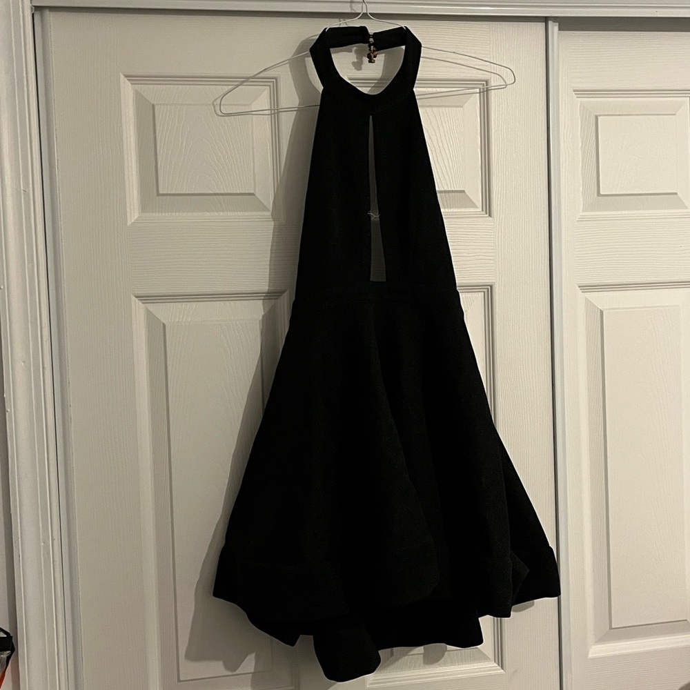 Luxxel Halter Skater Black Glitter Dress Medium